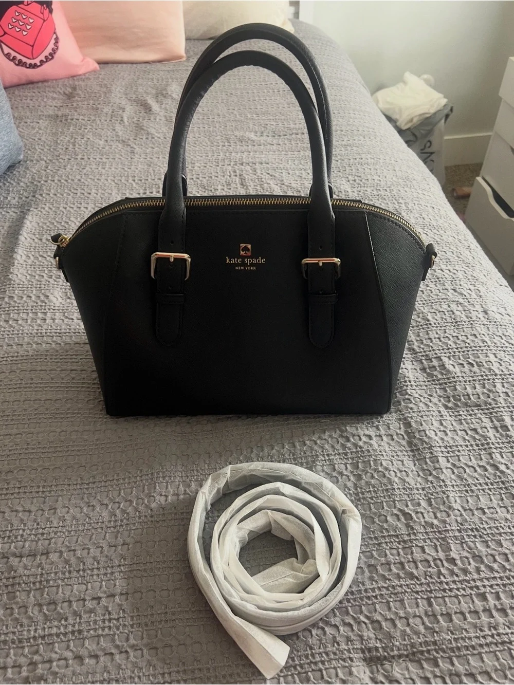 kate spade Black Leather Satchel with Gold Hardware